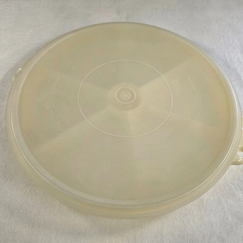 Vintage Tupperware Party Susan 1665 Almond Cream Divided Veggie‎ Tray with Lid